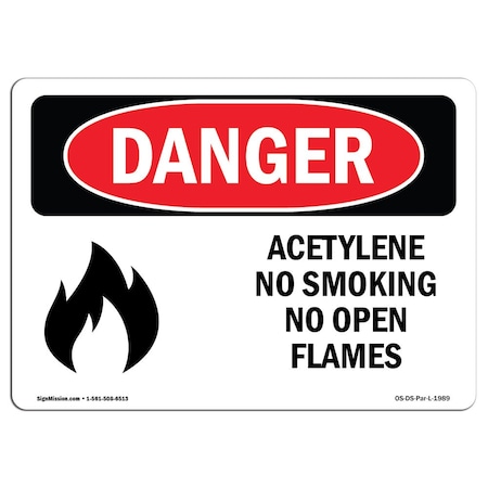 OSHA Danger, Acetylene No Smoking No Open Flames, 10in X 7in Decal